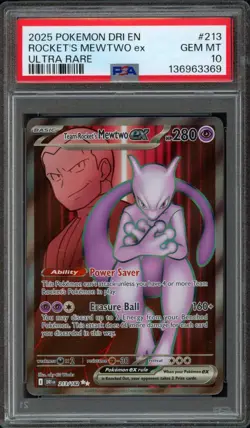 2025 Pokemon Destined Rivals Team Rocket's Mewtwo EX 213/182 PSA 10 Gem Mint - Image 1