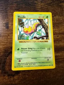 POKEMON BASE SET SHADOWLESS WEEDLE 69/102 COMMON UNLIMITED MP - Image 1
