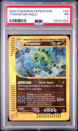 PSA 1 PR 2002 Expedition Tyranitar Holo Foil 29/165 WOTC E-Reader Series Pokemon - Image 1