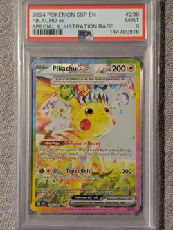 2024 Pokemon Surging Sparks En #238 Pikachu ex Special Illustration Rare PSA 9 - Image 1