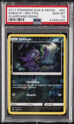 2017 POKEMON SUN & MOON GUARDIANS RISING #80 SABLEYE-REVERSE FOIL PSA 10 - Image 1