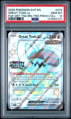 2025 POKEMON SVP EN-SV BLACK STAR PROMO #072 GREAT TUSK EX PSA 10 - Image 1