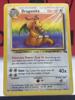 Dragonite 19/62 Fossil Pokemon TCG WOTC Regular Rare 1999 MP - Image 3