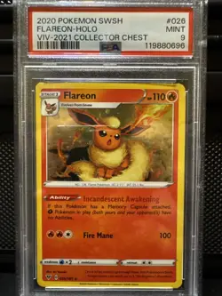 2020 POKEMON SWSH FLAREON-HOLO VIV-2021 COLLECTOR CHEST #026 PSA 9 - Image 1