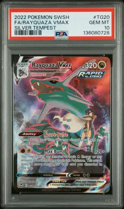 2022 POKEMON SWORD & SHIELD SILVER TEMPEST #TG20 FULL ART/RAYQUAZA VMAX PSA 10 - Image 1