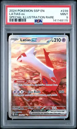 2024 POKEMON SSP EN-SURGING SPARKS SPECIAL ILLUSTRATION RARE LATIAS EX PSA 9 - Image 1
