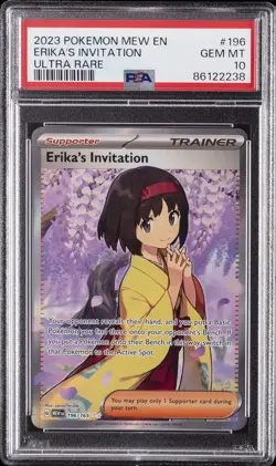 2023 POKEMON MEW EN-151 ULTRA RARE #196 ERIKA'S INVITATION PSA 10 - Image 1