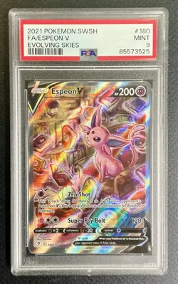 Pokemon Espeon V (Alternate Full Art) 180/203 SWSH07: Evolving Skies Holo PSA 9 - Image 1