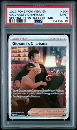 2023 POKEMON MEW EN-151 SPECIAL ILLUSTRATION RARE #204 GIOVANNI'S CHARISMA PSA 9 - Image 1