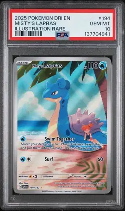 2025 POKEMON DRI EN-DESTINED RIVALS #194 MISTY'S LAPRAS ILLUSTRATION RARE PSA 10 - Image 1