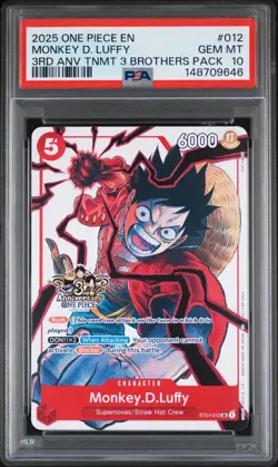 2025 ONE PIECE 3RD ANNIV TOURNAMENT 3 BROTHERS PACK #012 MONKEY D. LUFFY PSA 10 - Image 1