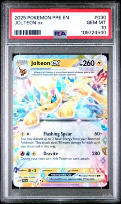 2025 POKEMON PRE EN-PRISMATIC EVOLUTIONS #030 JOLTEON EX PSA 10 - Image 1