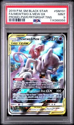 2019 POKEMON BLACK STAR PROMO #SM191 MEWTWO MEW GX TAG TEAM POWER TINS PSA 9 - Image 1