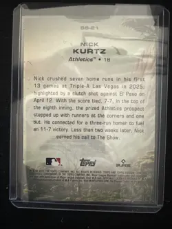2025 Topps Stadium Club - Savage Sluggers Nick Kurtz #SS-21 (RC) - Image 2