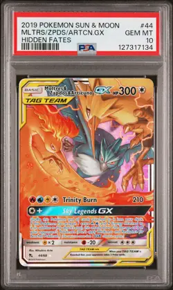 2019 POKEMON SUN & MOON HIDDEN FATES #44 MOLTRES & ZAPDOS & ARTICUNO GX PSA 10 - Image 1
