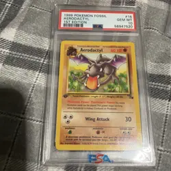 POKEMON 1999 1ST EDITION AERODACTYL FOSSIL WOTC 16/62 PSA 10 - Image 1