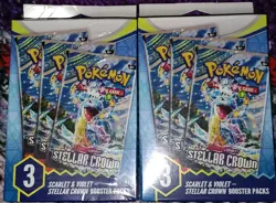 2×Pokemon Stellar Crown 3-Pack Booster Box - 2 Total/6 Total Packs - New Sealed - Image 1