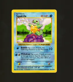 Pokemon TCG Base Set Shadowless Squirtle 63/102 Common LP WOTC 1999 Vintage - Image 1
