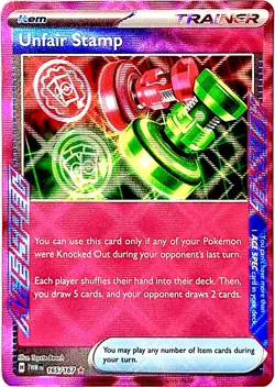 Unfair Stamp 165/167 ACE SPEC RARE Trainer Pokemon Card TCG 2024 Twilight Masque - Image 1