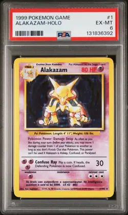 1999 POKEMON BASE SET UNLIMITED #1 ALAKAZAM-HOLO PSA 6 - Image 1