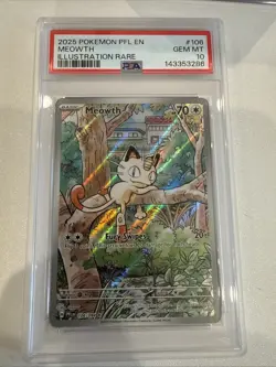 Meowth 106/094 Illustration Rare 2025 Pokemon Phantasmal Flames PSA 10 Gem Mint - Image 1