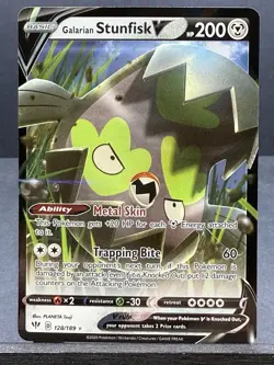 GALARIAN STUNFISK V 128/189 ULTRA RARE HOLO DARKNESS ABLAZE SWSH03 POKEMON NM - Image 1