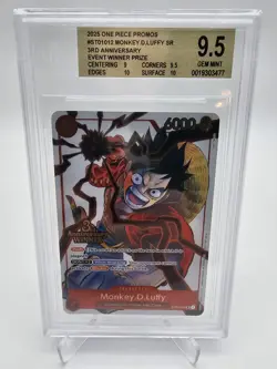 BGS 9.5 GEM MINT One Piece ST01-012 Monkey.D.Luffy 3rd Anniversary Winner #2 - Image 1