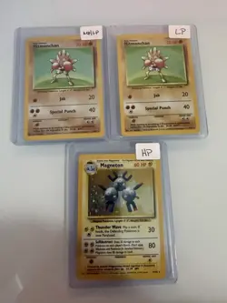 Pokemon Base Set Holo 3 Card Lot Hitmonchan LP, Hitmonchan MP, Magneton HP - Image 1