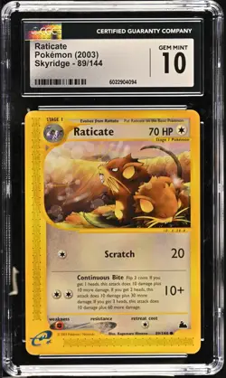 CGC 10 GEM MINT Raticate 89/144 Skyridge 2003 WOTC Pokemon - Image 1