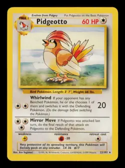 Pokemon Card Pidgeotto 22/102 Base Set Rare Vintage Original WOTC LP 1999 - Image 1