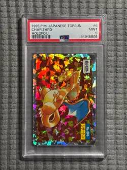 1995 Pokemon Topsun Charizard Japanese Prism Holo #006 “Error Missing Sun” PSA 9 - Image 1