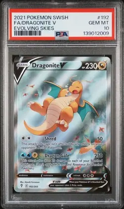 PSA 10 DRAGONITE V 192 EVOLVING SKIES SWORD & SHIELD ALT ART POKEMON GEM MINT - Image 1