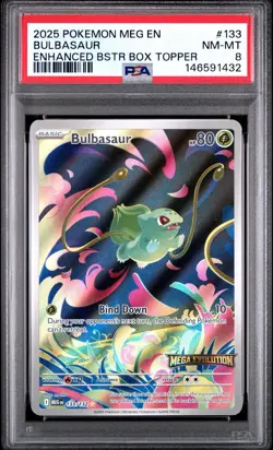 2025 Pokemon Bulbasaur Enhanced Booster Topper Promo Stamp 133/132 PSA 8 - Image 1