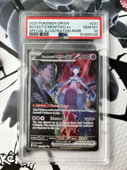 2025 Pokemon Team Rocket's Mewtwo ex Special Illustration Rare #231/182 PSA 10 - Image 1