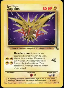 Zapdos 30/62 Non Holo Rare Fossil Pokemon Card Unlimited LP/MP - Image 1