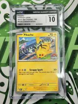 Pikachu 190 World Championship 2024 CGC GEM MINT 10 Black Star Promo Pokemon TCG - Image 1