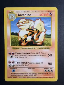 Pokemon TCG Arcanine Base Set (Shadowless) 023/102 Uncommon 100 HP 1999 Regular - Image 1