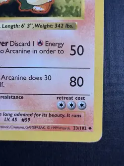 Pokemon TCG Arcanine Base Set (Shadowless) 023/102 Uncommon 100 HP 1999 Regular - Image 5