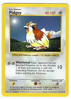Pidgey - SHADOWLESS - BASE SET card # 57/102 - Vintage 1999 Pokemon - Near Mint - Image 1