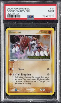 2005 POKEMON EX EMERALD #14 GROUDON-REVERSE FOIL PSA 9 - Image 1