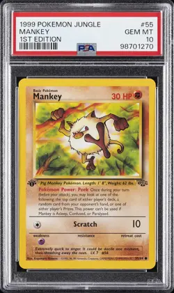 1999 POKEMON JUNGLE 1ST ED #55 MANKEY PSA 10 - Image 1