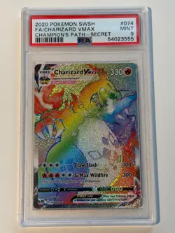 2020 Secret POKEMON SWORD & SHIELD CHAMPION'S PATH #074 Charizard Vmax PSA 9 - Image 1