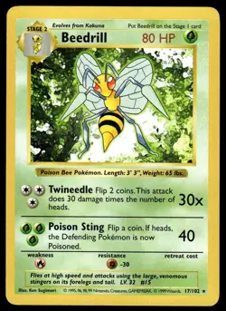 Pokemon TCG Base Set (Shadowless) #17/102 Beedrill LP+ - Image 1
