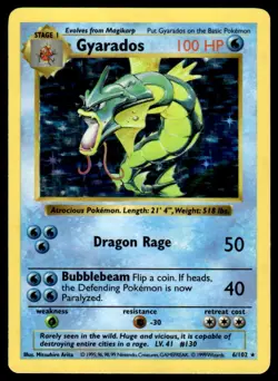 Pokemon TCG Base Set (Shadowless) #6/102 Gyarados LP+ (Scratches) - Image 1