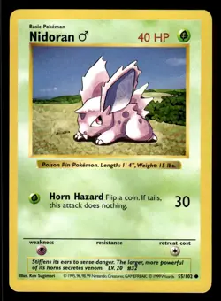 Pokemon TCG Base Set (Shadowless) #55/102 Nidoran M LP+ - Image 1