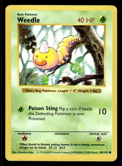 Pokemon TCG Base Set (Shadowless) #69/102 Weedle LP+ - Image 1