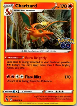Charizard 010/078 Holo R Pokemon GO Pokemon NM - Image 1