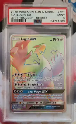 2018 POKEMON SUN & MOON LOST THUNDER SECRET #227 FULL ART/LUGIA GX - PSA 9 - Image 2