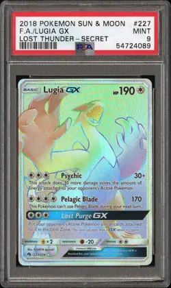 2018 POKEMON SUN & MOON LOST THUNDER SECRET #227 FULL ART/LUGIA GX - PSA 9 - Image 4
