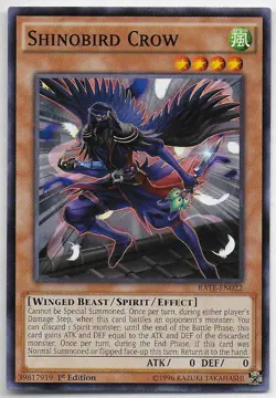 Yu-Gi-Oh! Raging Tempest SHINOBIRD CROW RATE-EN022 - Image 1